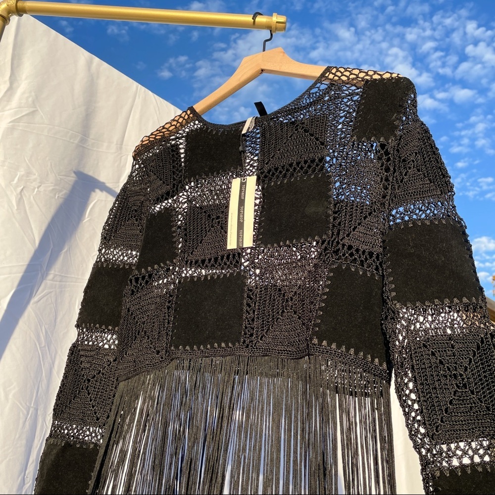 TOPSHOP Patchwork Boho Fringe Festival Crochet Crop Top NWT SMALL